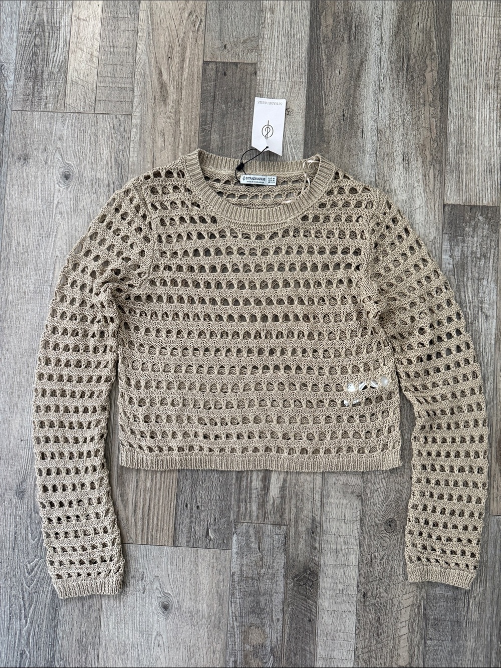 stradivarius Crochet long sleeve camel top